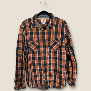 Timberland Flannel Shirt Men's L Burn Orange Long Sleeve Regular Fit Cozy Fall ✅